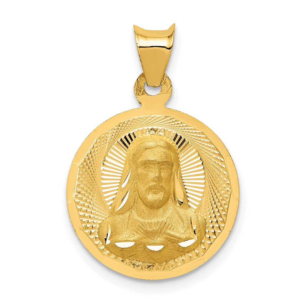 14k Yellow Gold Polished D/C Sagrado Corazon Circle Pendant
