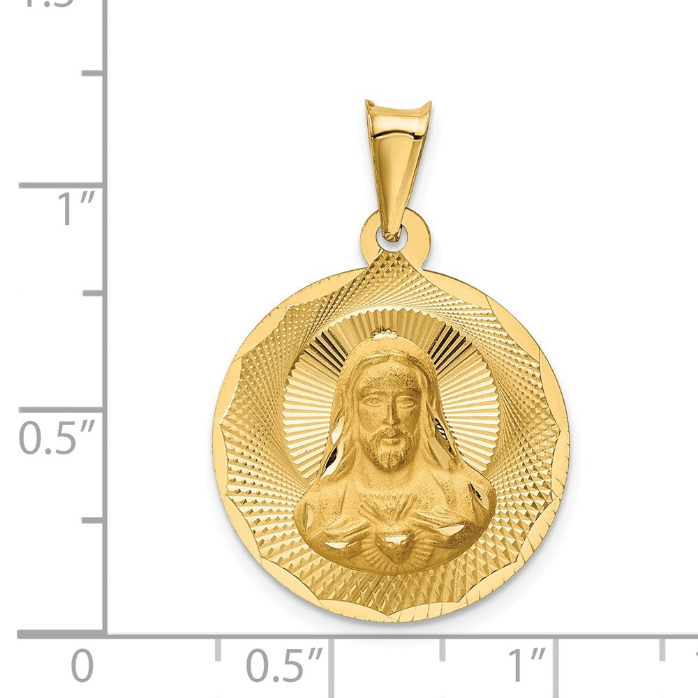 14k Yellow Gold Polished D/C Sagrado Corazon Circle Pendant