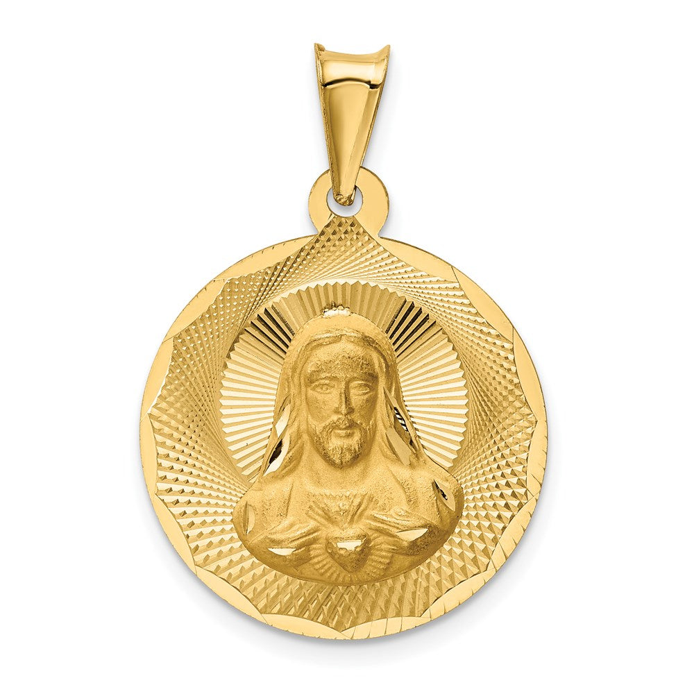 14k Yellow Gold Polished D/C Sagrado Corazon Circle Pendant
