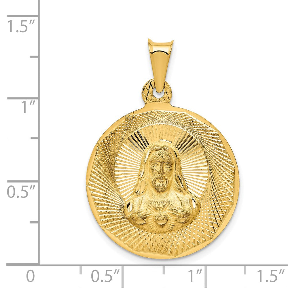 14k Yellow Gold Polished D/C Sagrado Corazon Circle Pendant