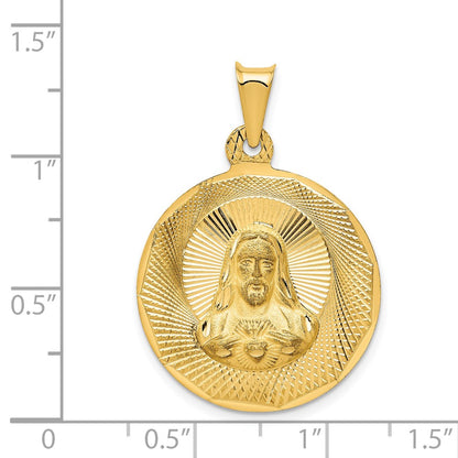 14k Yellow Gold Polished D/C Sagrado Corazon Circle Pendant