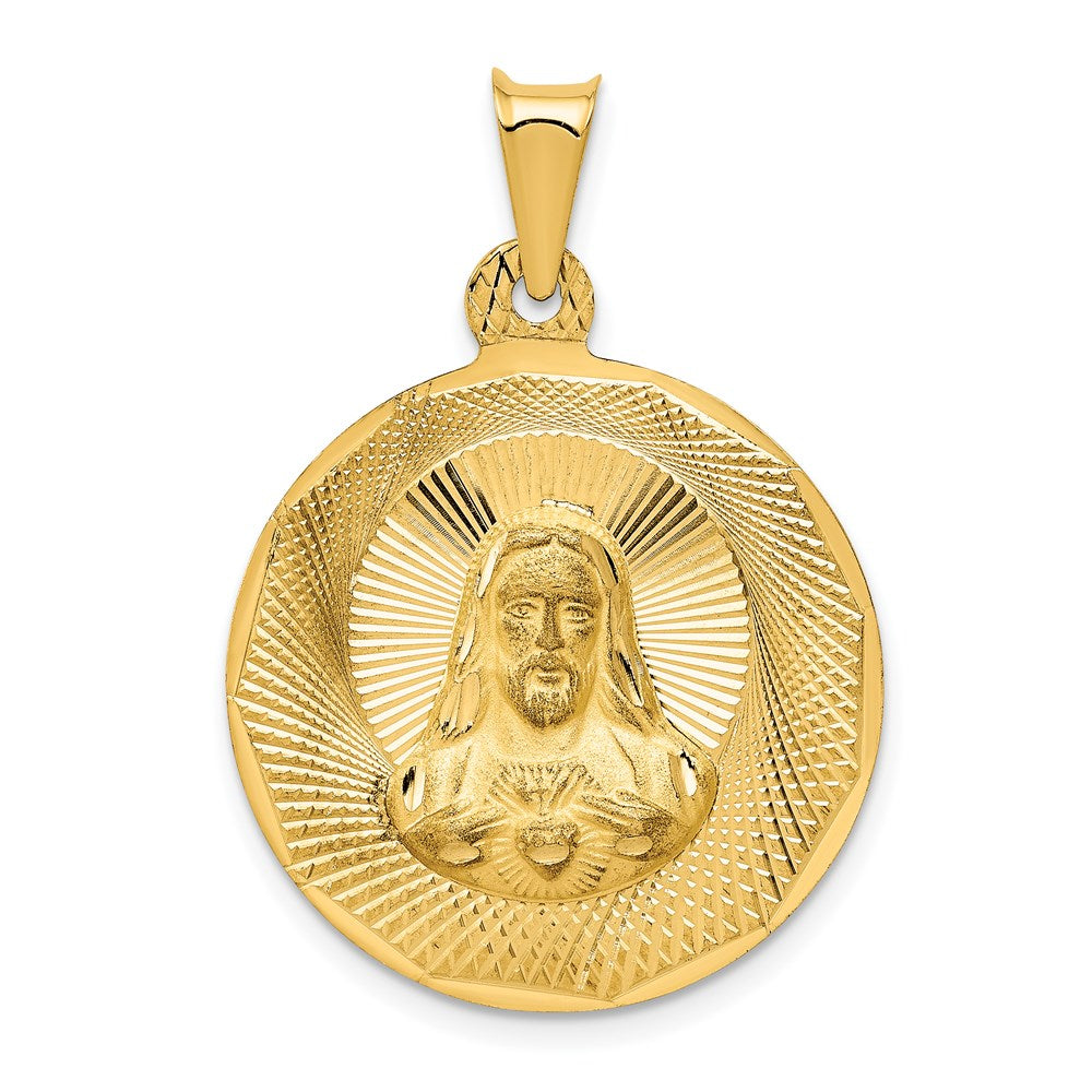 14k Yellow Gold Polished D/C Sagrado Corazon Circle Pendant