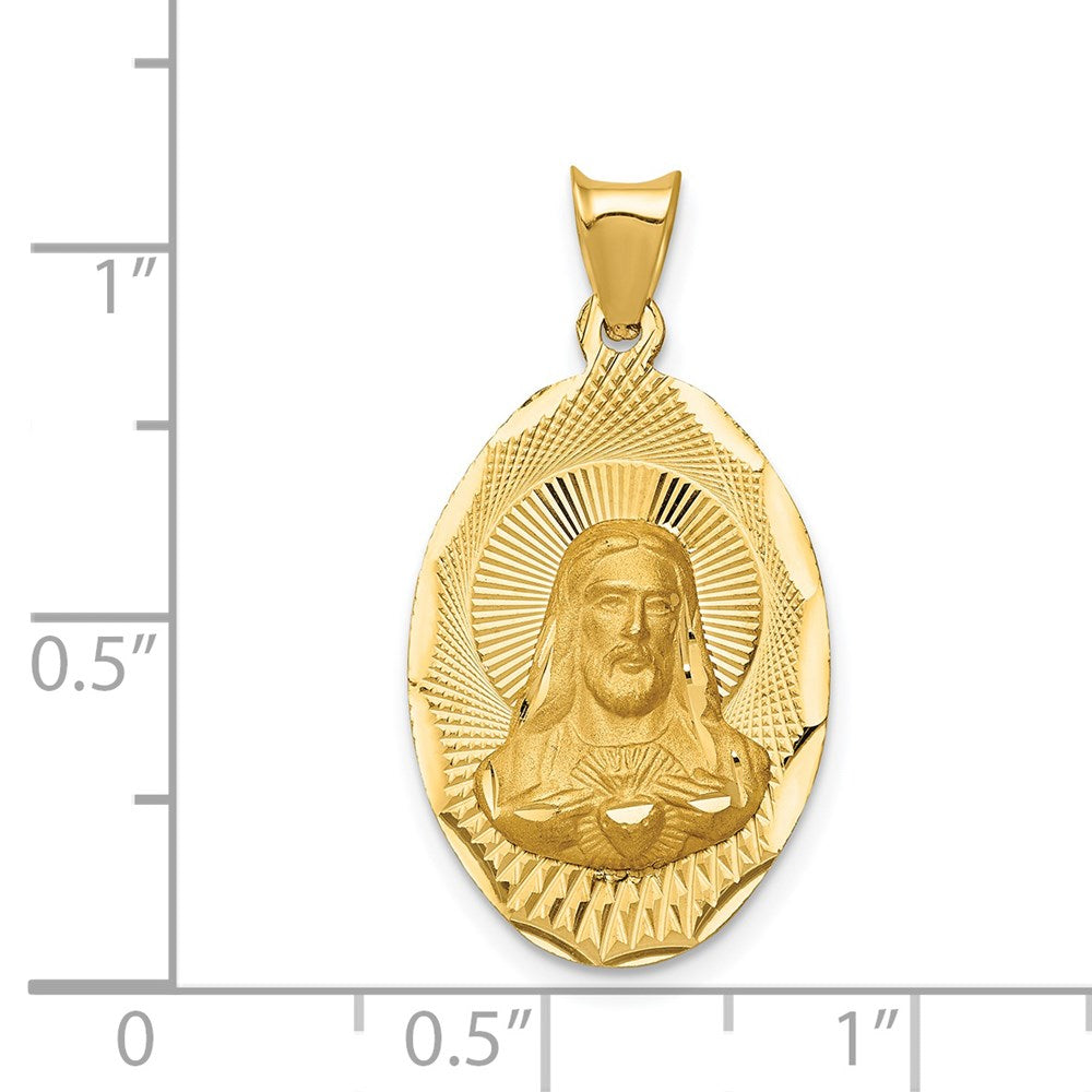 14k Yellow Gold Polished D/C Sagrado Corazon Oval Pendant