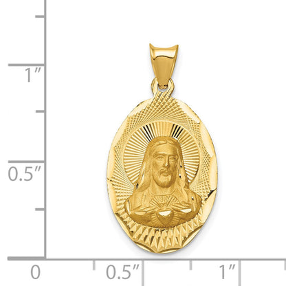 14k Yellow Gold Polished D/C Sagrado Corazon Oval Pendant