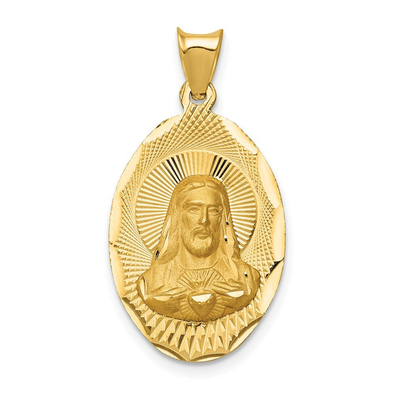 14k Yellow Gold Polished D/C Sagrado Corazon Oval Pendant