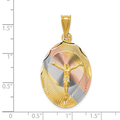 14k Yellow & Rhodium Gold w/Rose and White Rhodium D/C Corpus Oval Pendant