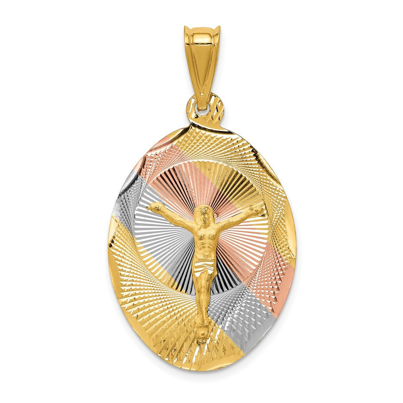 14k Yellow & Rhodium Gold w/Rose and White Rhodium D/C Corpus Oval Pendant