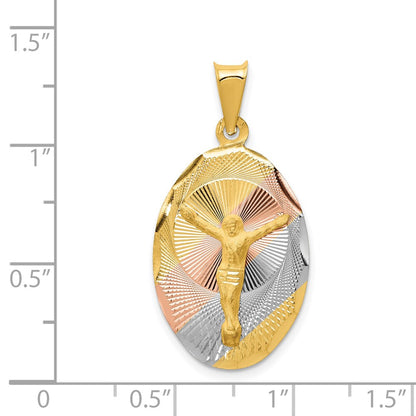 14k Yellow & Rhodium Gold w/Rose and White Rhodium D/C Corpus Oval Pendant