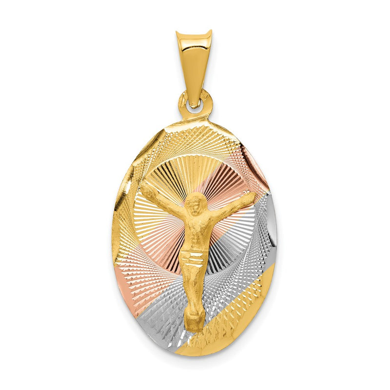 14k Yellow & Rhodium Gold w/Rose and White Rhodium D/C Corpus Oval Pendant