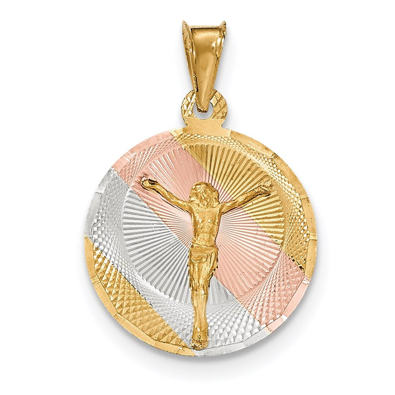 14k Yellow & Rhodium Gold & Rhodium Polished & D/C CORPUS Circle Pendant