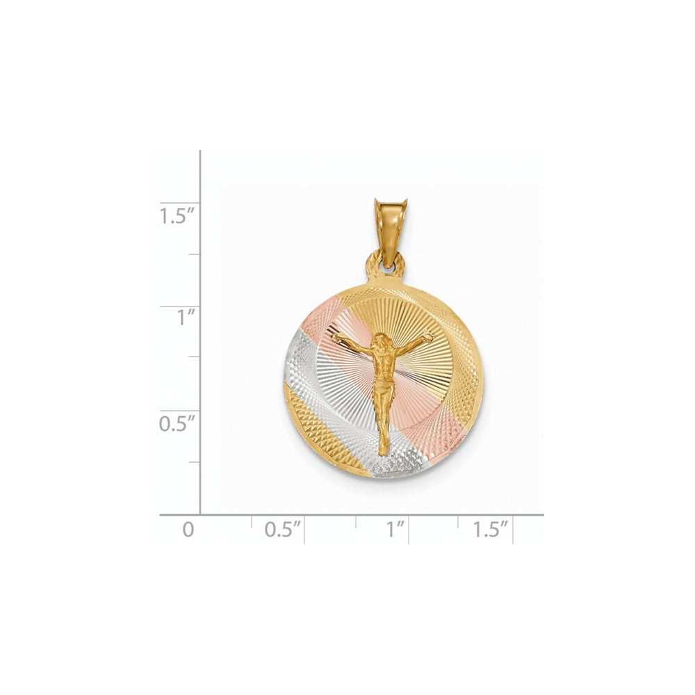 14k Yellow & Rhodium Gold & Rhodium Polished & D/C CORPUS Circle Pendant