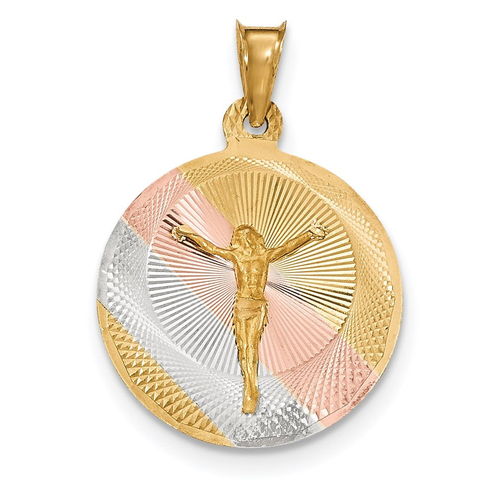 14k Yellow & Rhodium Gold & Rhodium Polished & D/C CORPUS Circle Pendant