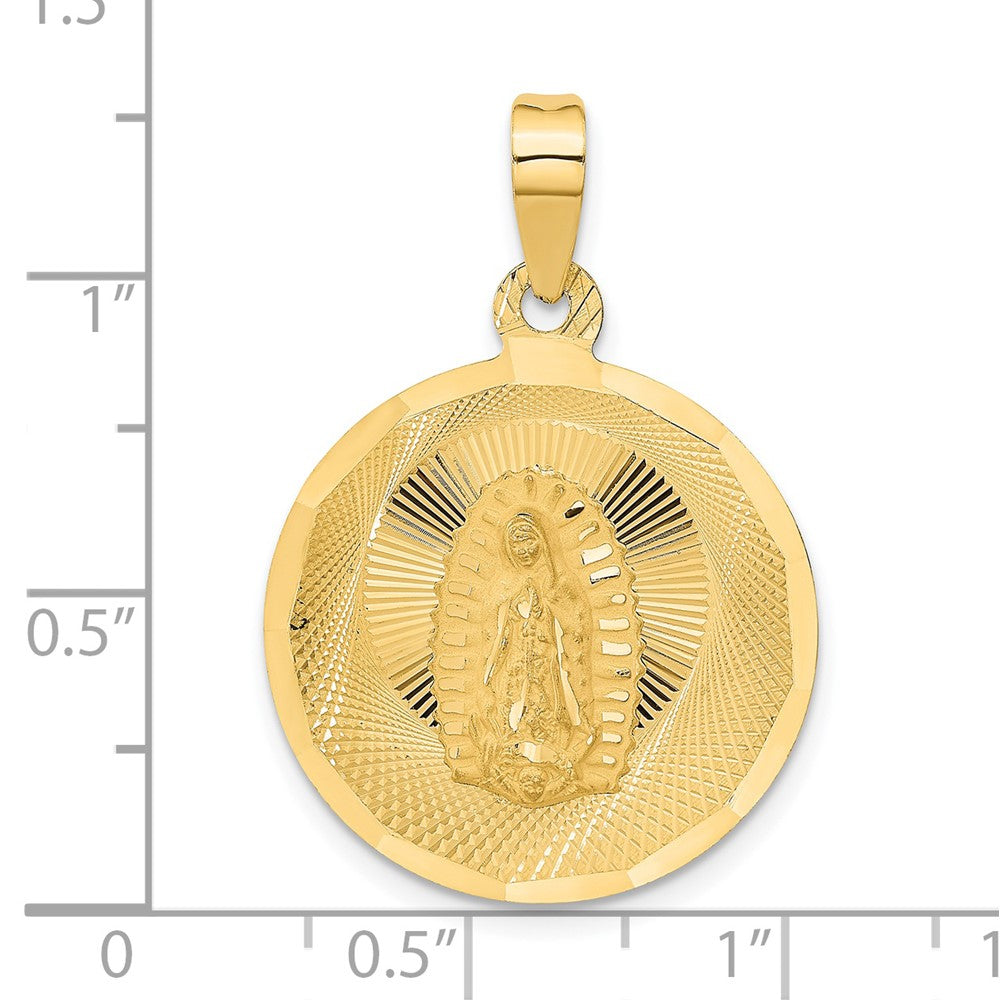 14k Yellow Gold Polished D/C Lady Of Guadalupe Circle Pendant