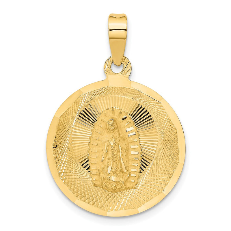 14k Yellow Gold Polished D/C Lady Of Guadalupe Circle Pendant