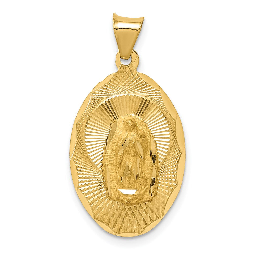 14k Yellow Gold Polished D/C  Lady Of Guadalupe Oval Pendant