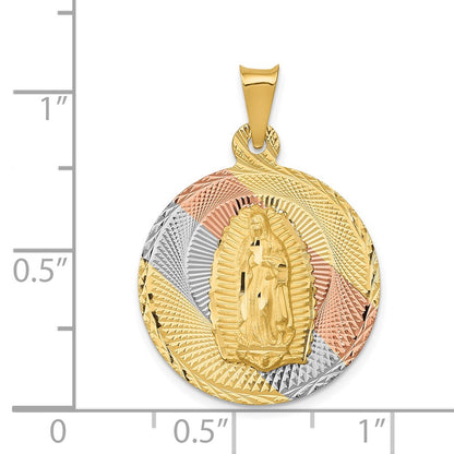 14k Yellow & Rhodium Gold w/Rhodium Polished D/C Lady Of Guadalupe Circle Pendant