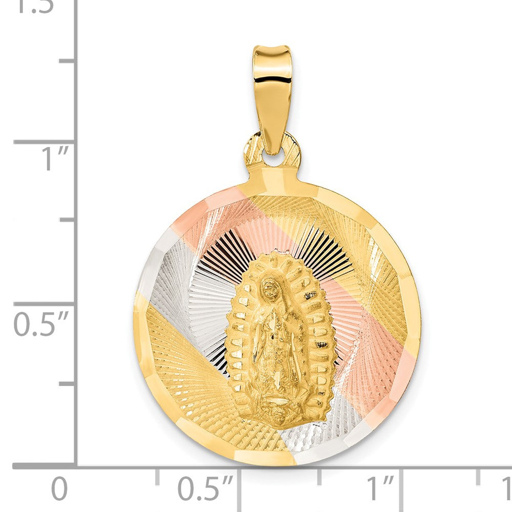 14k Yellow & Rhodium Gold w/Rhodium Polished D/C Lady Of Guadalupe Circle Pendant