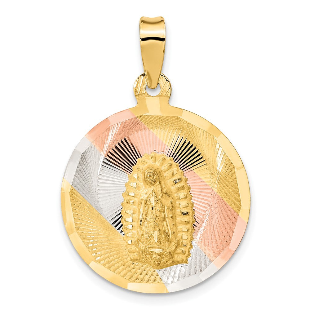 14k Yellow & Rhodium Gold w/Rhodium Polished D/C Lady Of Guadalupe Circle Pendant