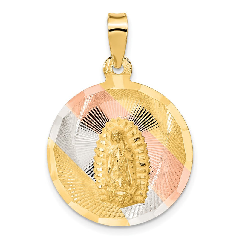 14k Yellow & Rhodium Gold w/Rhodium Polished D/C Lady Of Guadalupe Circle Pendant
