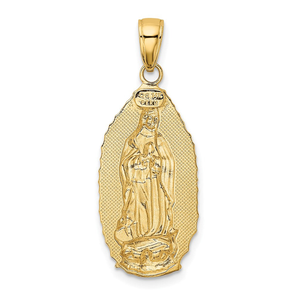 14k Yellow Gold Polished Our Lady Of Guadalupe Oval Disc Engraved Pendant