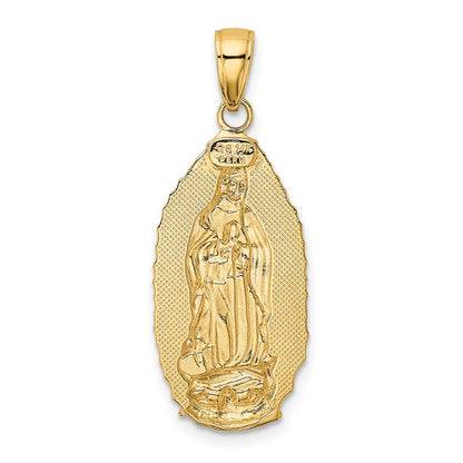14k Yellow Gold Polished Our Lady Of Guadalupe Oval Disc Engraved Pendant