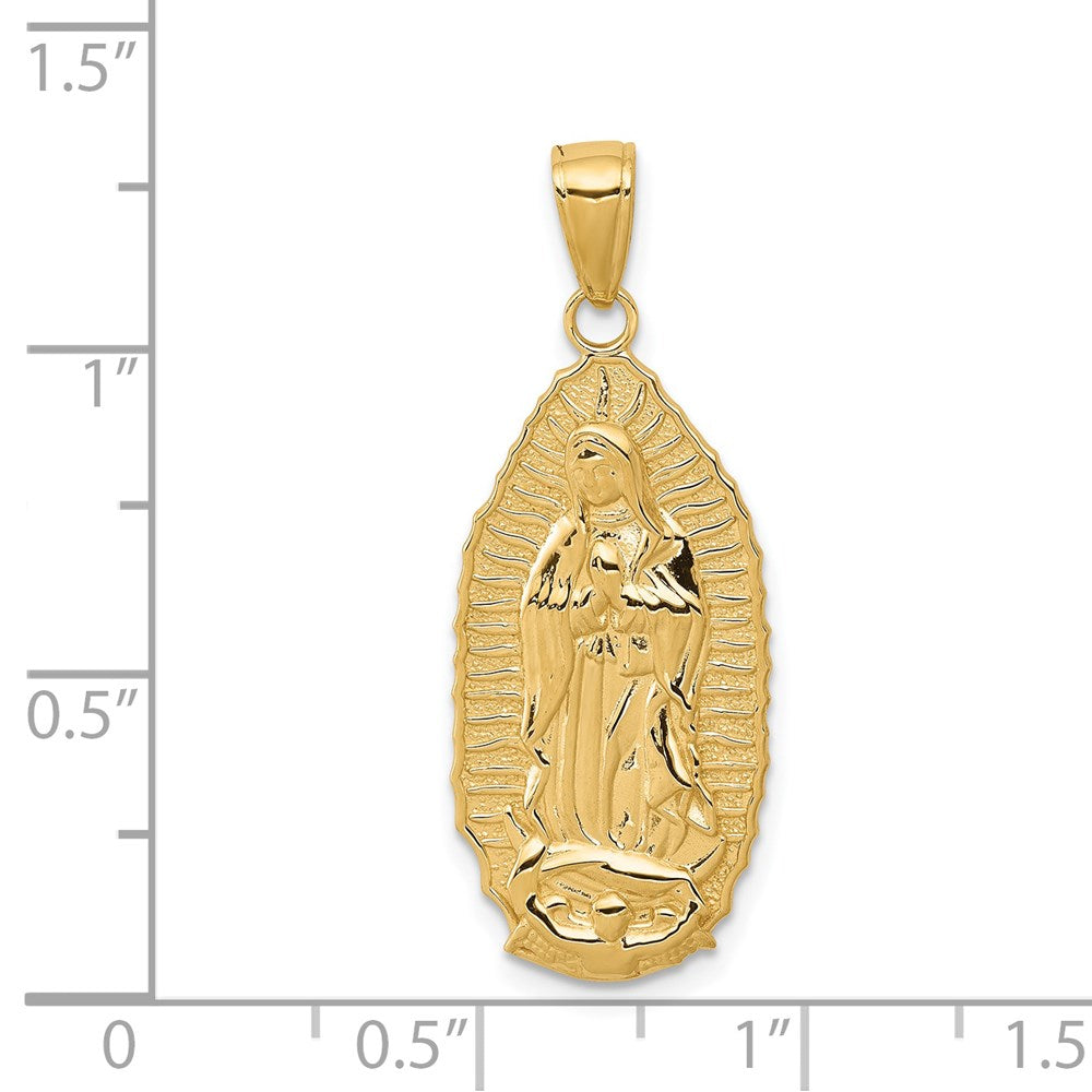 14k Yellow Gold Polished Our Lady Of Guadalupe Oval Disc Engraved Pendant