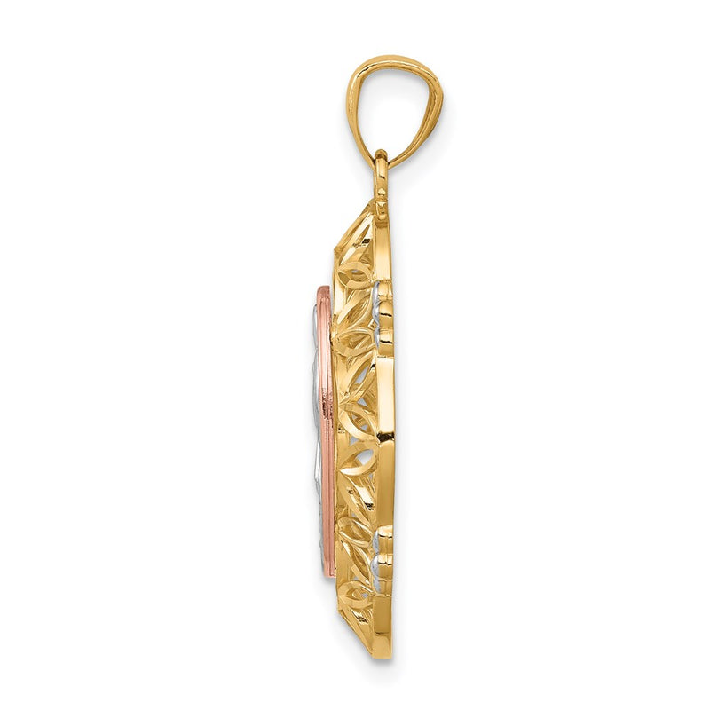 14k Two-tone Gold w/White Rhodium Guadalupe Medal Pendant