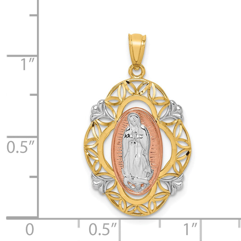 14k Two-tone Gold w/White Rhodium Guadalupe Medal Pendant