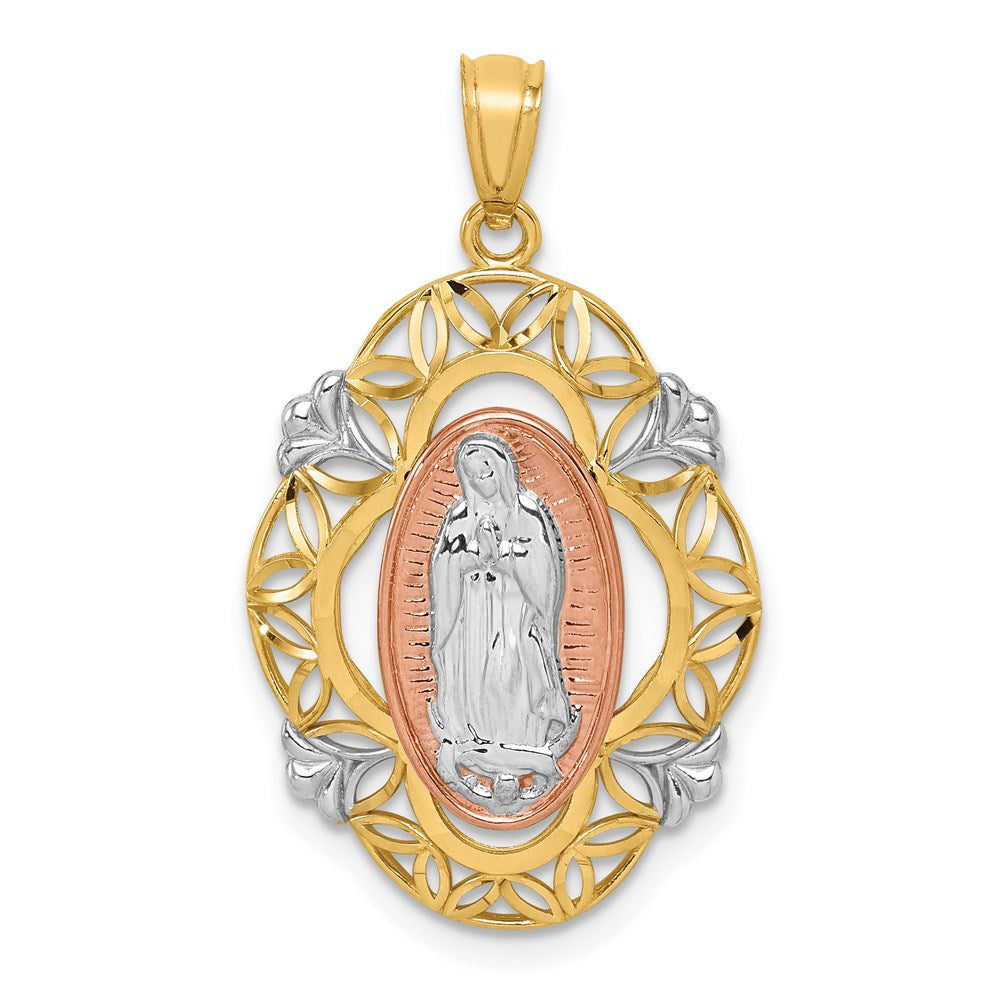 14k Two-tone Gold w/White Rhodium Guadalupe Medal Pendant