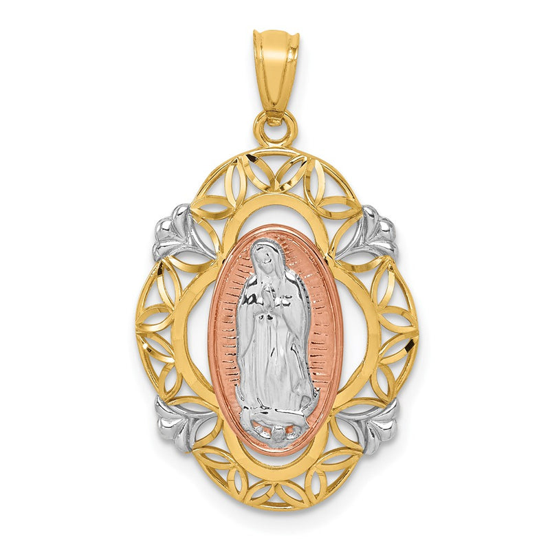 14k Two-tone Gold w/White Rhodium Guadalupe Medal Pendant