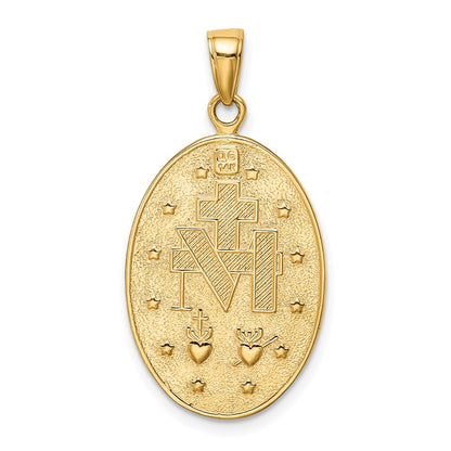 14k Yellow Gold Gold Satin and Polished Finish Miraculous Medal Pendant