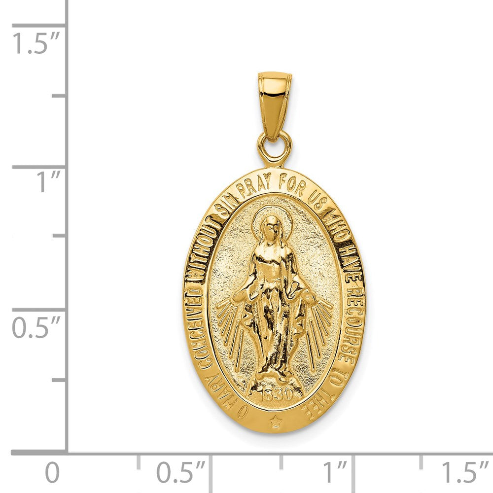 14k Yellow Gold Gold Satin and Polished Finish Miraculous Medal Pendant