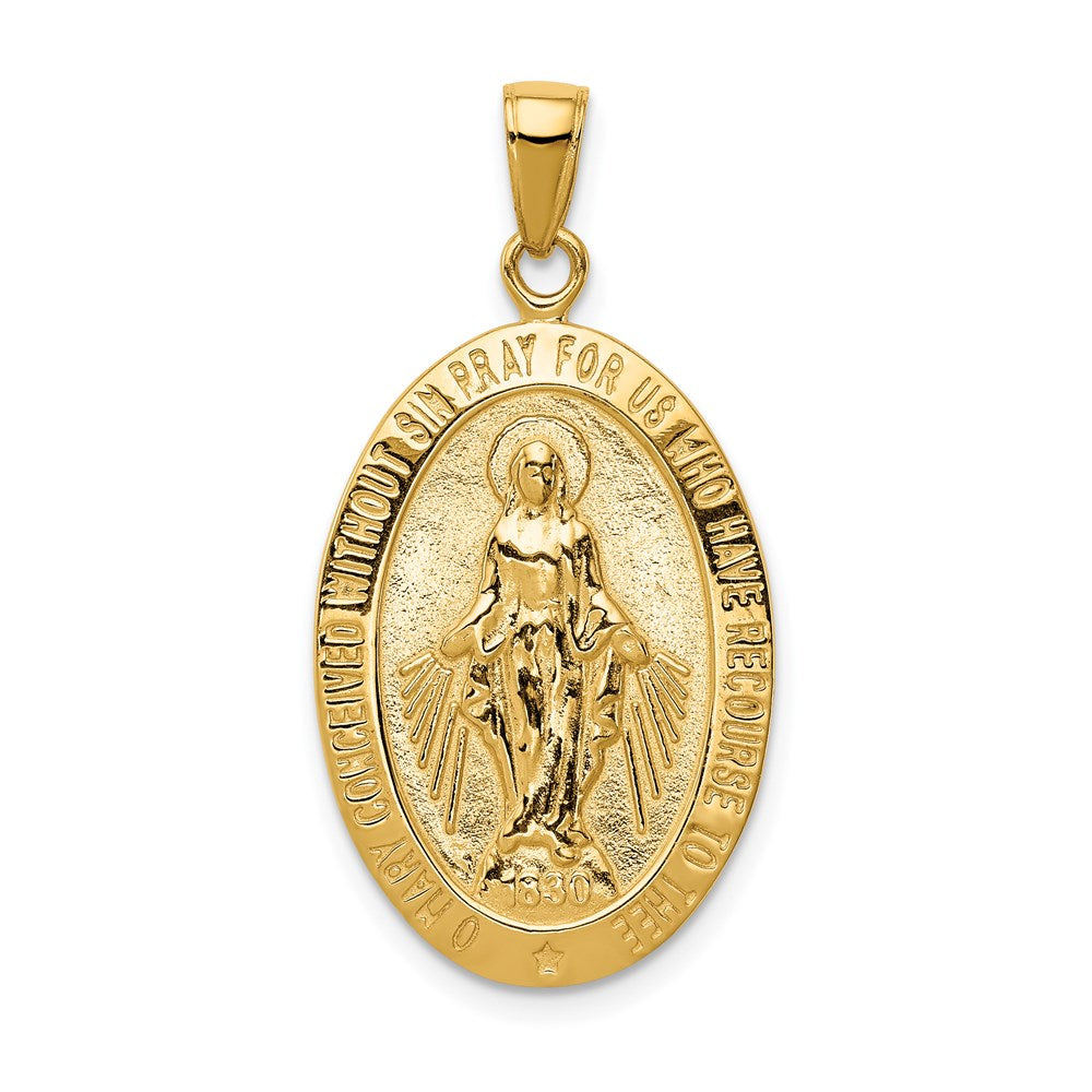 14k Yellow Gold Gold Satin and Polished Finish Miraculous Medal Pendant