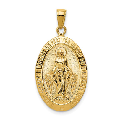 14k Yellow Gold Gold Satin and Polished Finish Miraculous Medal Pendant