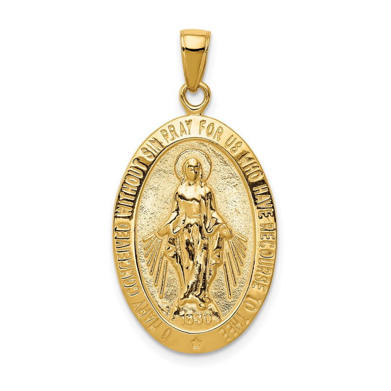 14k Yellow Gold Gold Satin and Polished Finish Miraculous Medal Pendant