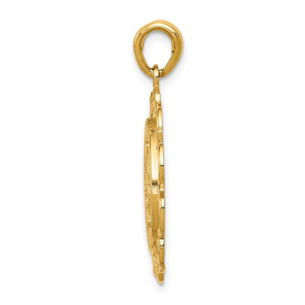 14k Yellow Gold Polished Miraculous Medal With Scallop Frame Pendant