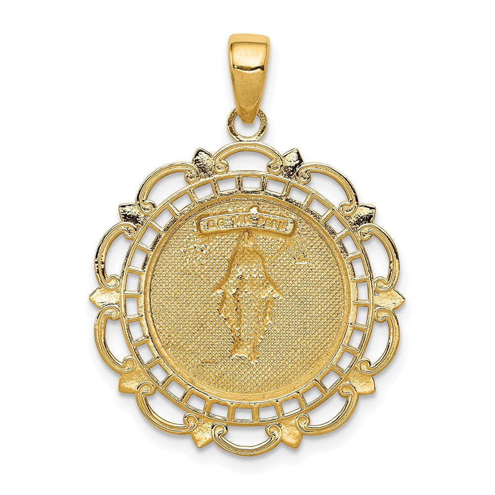 14k Yellow Gold Polished Miraculous Medal With Scallop Frame Pendant