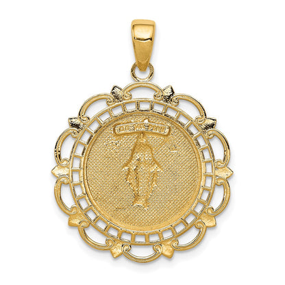 14k Yellow Gold Polished Miraculous Medal With Scallop Frame Pendant