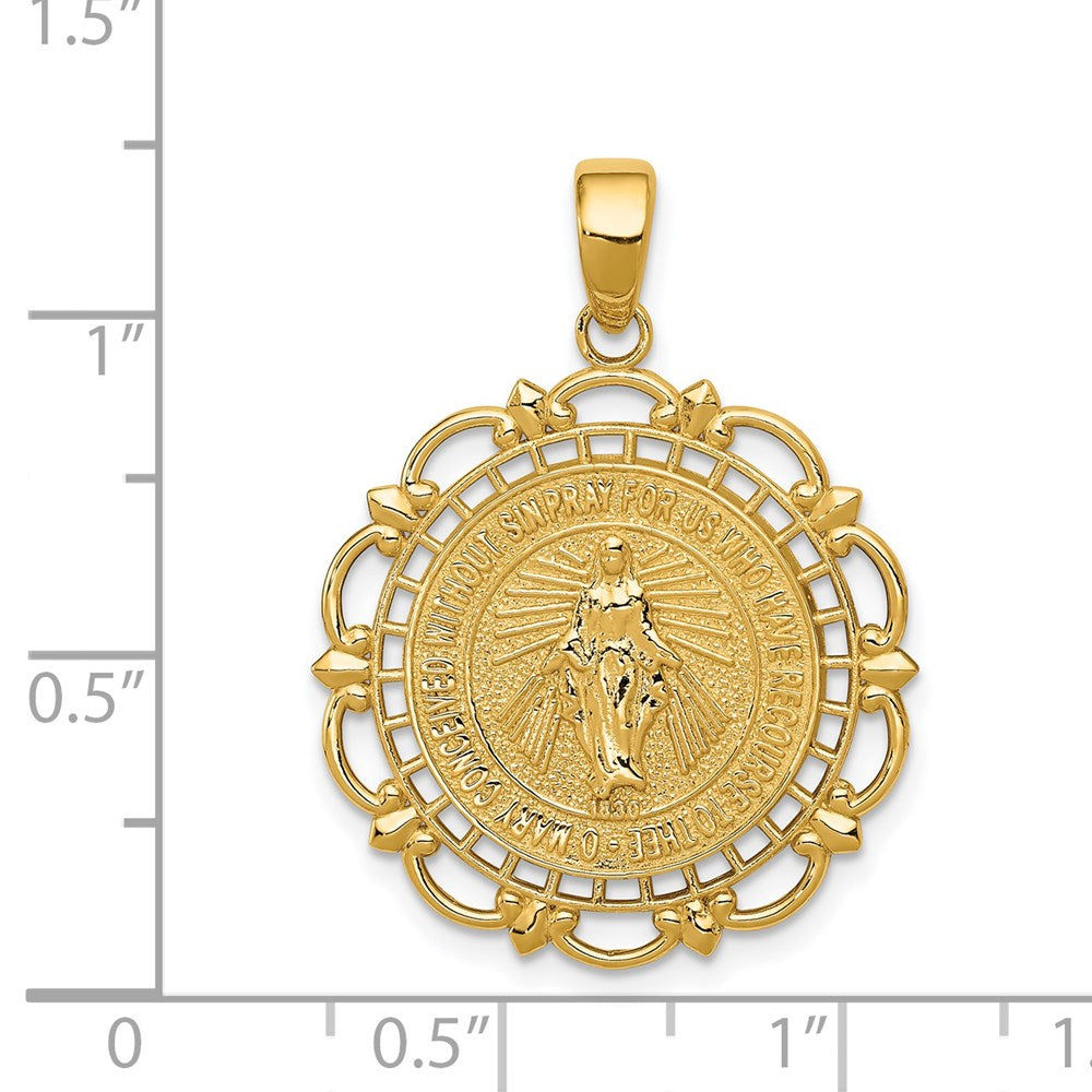 14k Yellow Gold Polished Miraculous Medal With Scallop Frame Pendant
