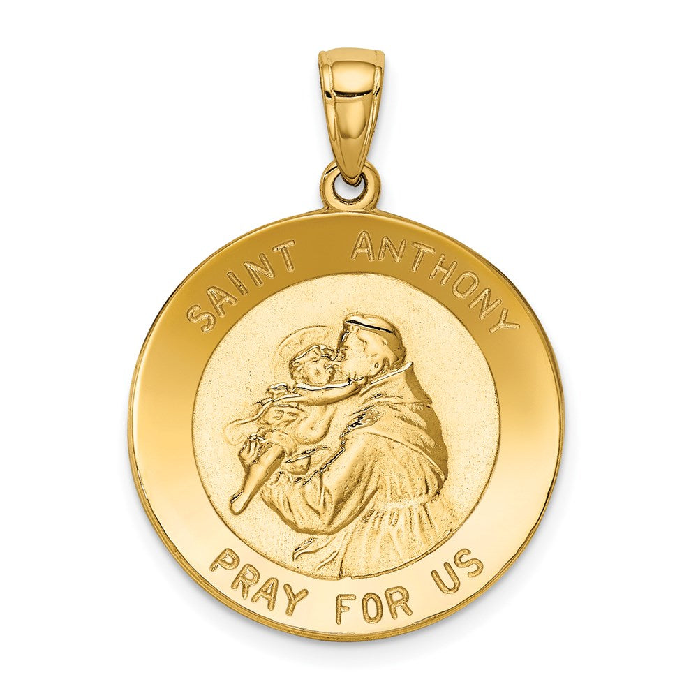 14k Yellow Gold Saint Anthony Large Round Medal Pendant