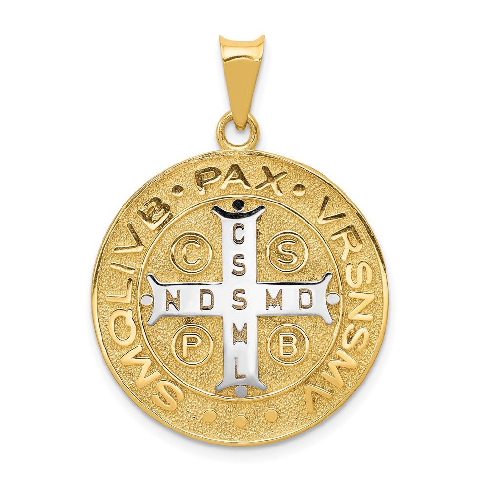 14k Yellow & Rhodium Gold With Rhodium Circle St. Benedict Medal Pendant