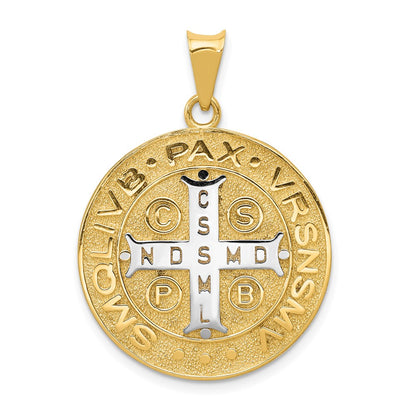 14k Yellow & Rhodium Gold With Rhodium Circle St. Benedict Medal Pendant