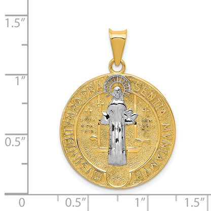 14k Yellow & Rhodium Gold With Rhodium Circle St. Benedict Medal Pendant