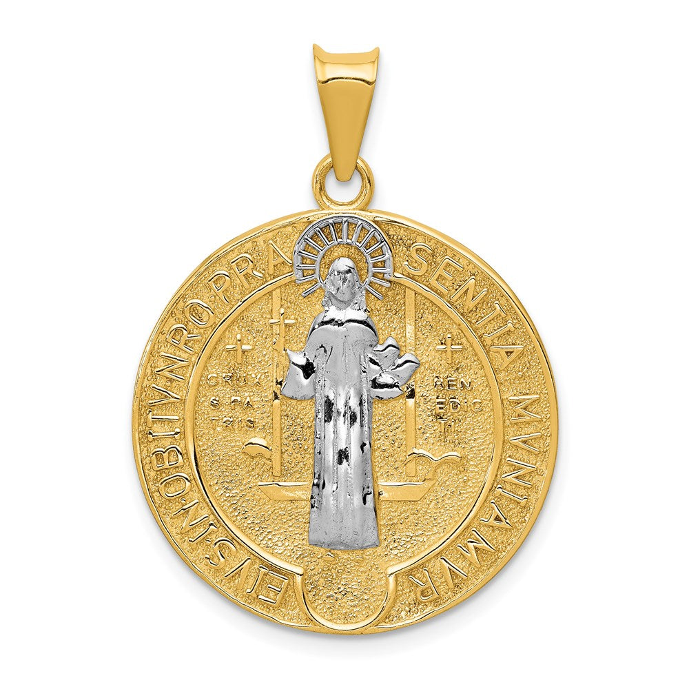 14k Yellow & Rhodium Gold With Rhodium Circle St. Benedict Medal Pendant