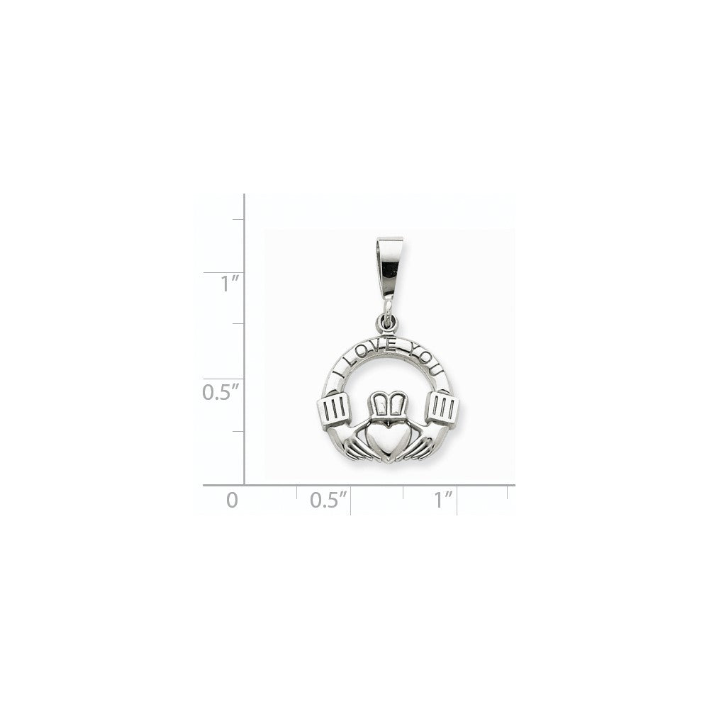 14k White Gold I Love You Claddagh Charm