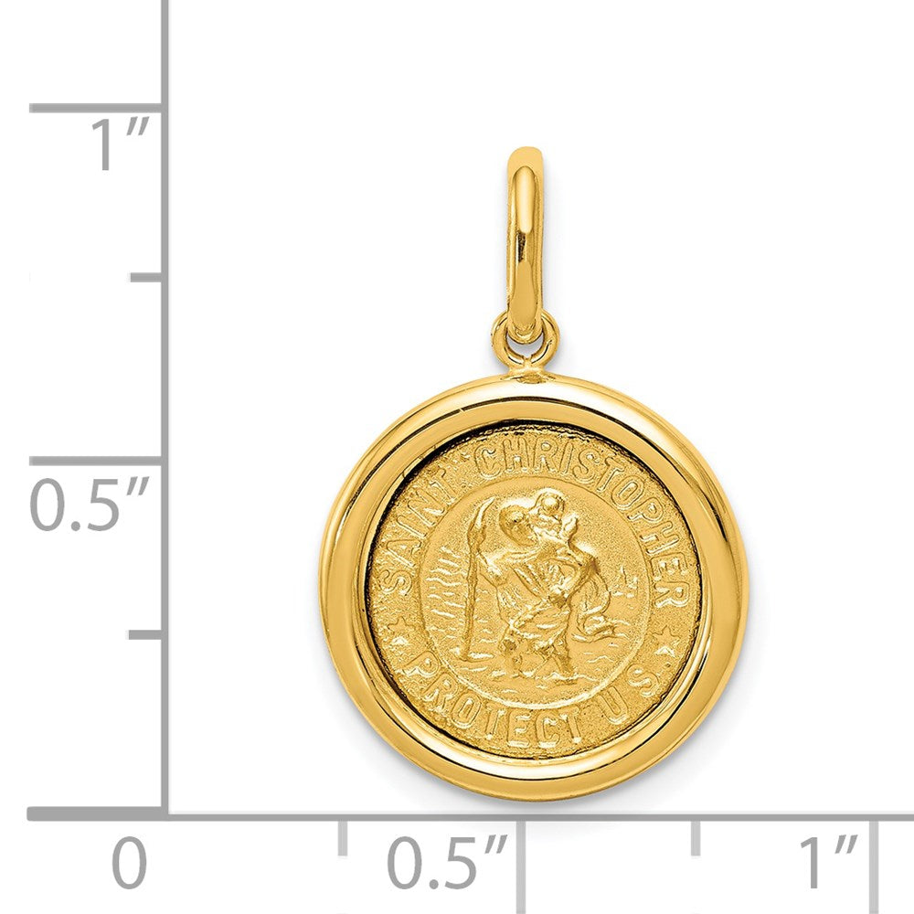 14k Yellow Gold Polished And Satin St Christopher Medal Pendant