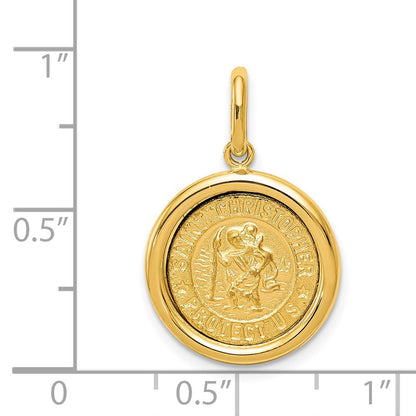 14k Yellow Gold Polished And Satin St Christopher Medal Pendant