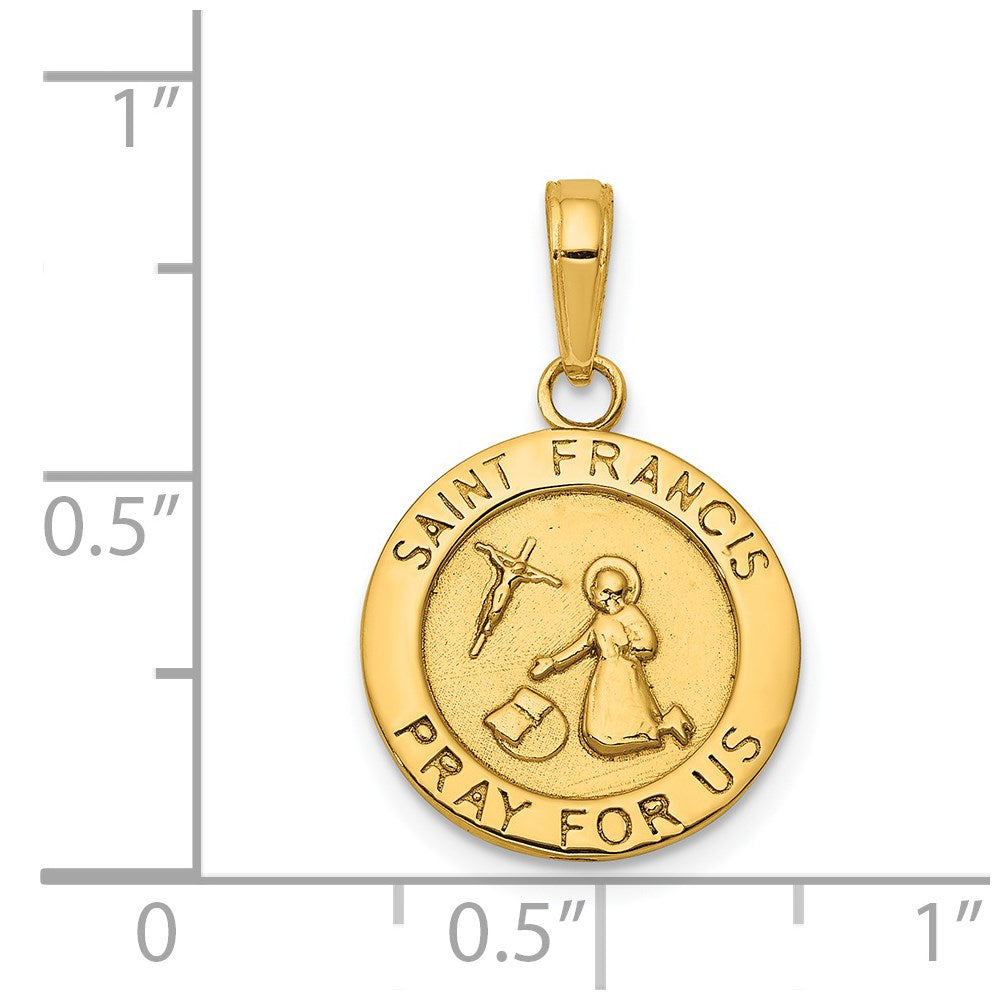 14k Yellow Gold Gold Satin And Polished Saint Francis Medal Pendant