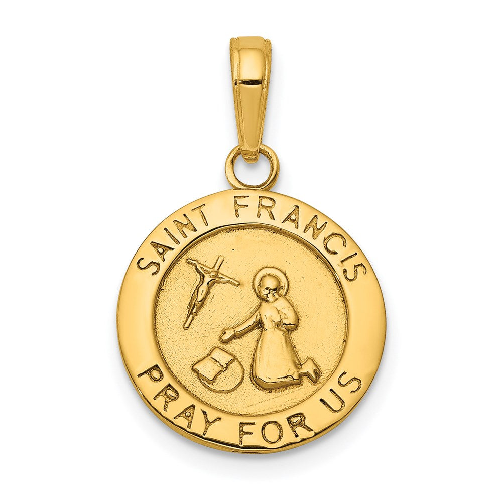 14k Yellow Gold Gold Satin And Polished Saint Francis Medal Pendant