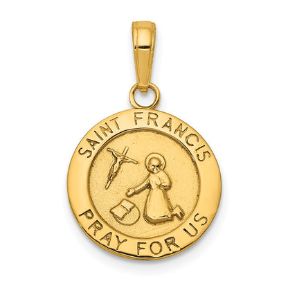 14k Yellow Gold Gold Satin And Polished Saint Francis Medal Pendant